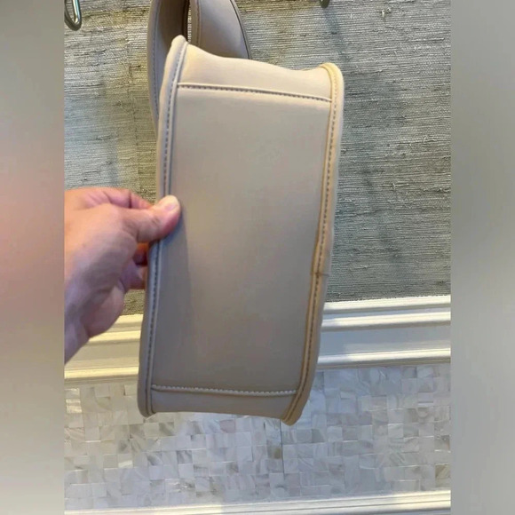 NWT new Anthropologie woven neoprene shoulder bag zip neutral beige nylon - Picture 12 of 17